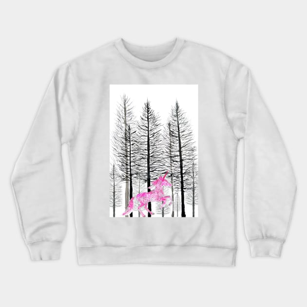 pink unicorn in forest Crewneck Sweatshirt by colorandcolor